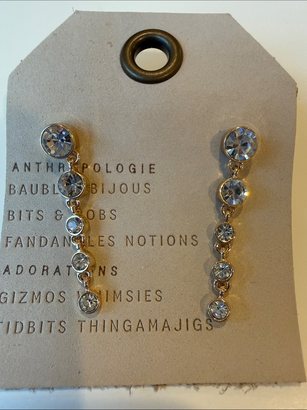 Anthropologie Graduated Drop Earrings - Gold and Clear Crystal